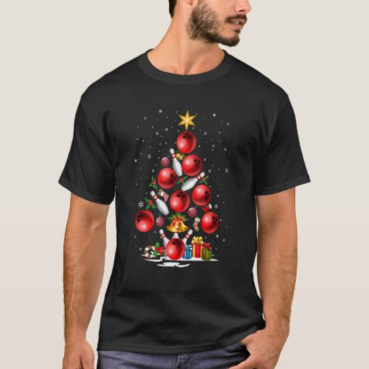 Bowling Christmas Tree Light Xmas T-shirt (Voorkant)