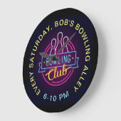 Bowling Club Neon Style Tekens Aangepaste tekst Grote Klok (Hoek)