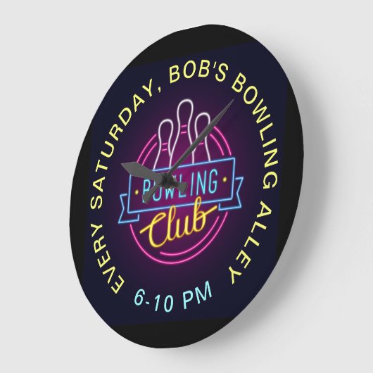 Bowling Club Neon Style Tekens Aangepaste tekst Grote Klok (Hoek)