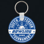 Bowling Club Tournament Persoonlijke sport Sleutelhanger<br><div class="desc">Persoonlijke sportgeschenken en koopwaar voor schoolsportploeg. Alle teksten zijn bewerkbaar voor uw gelegenheid. De achtergrondkleur is editable gebruikend het ontwerphulpmiddel. Perfect souvenir voor schooltrainers en afgestudeerde senioren,  die ook fantastische atleten zijn.</div>