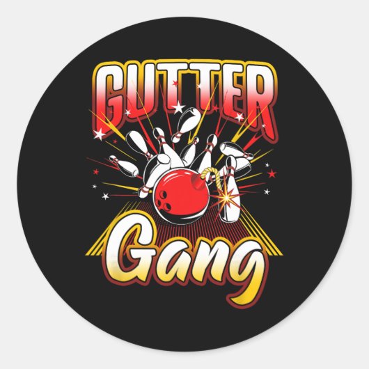 Bowling Cool Gutter Gang Bowlers 10-pins Ronde Sticker (Voorkant)