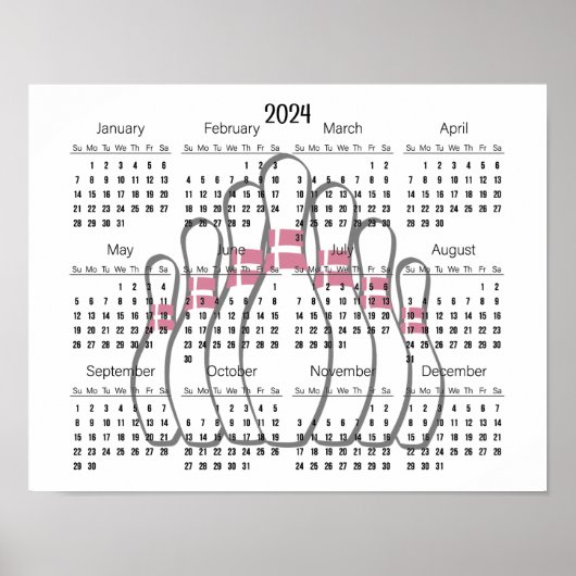 Bowling Design 2024 Kalender Poster  (Voorkant)