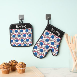 Bowling Design Oven Mitt en Pothouders Ovenwant & Pannenlap Set