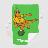 Bowling Dinosaur Cartoon Gepersonaliseerde Bowlers Golfhanddoek (Insitu)