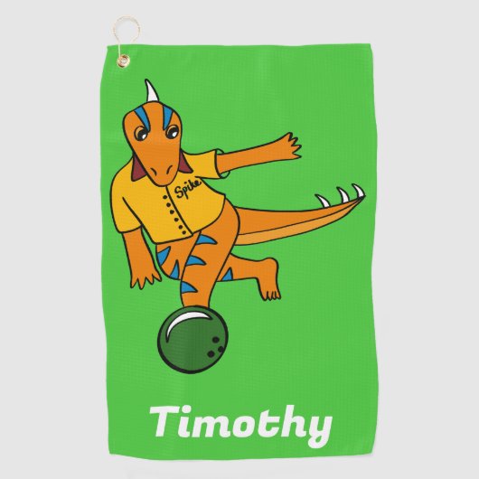 Bowling Dinosaur Cartoon Gepersonaliseerde Bowlers Golfhanddoek (Voorkant)