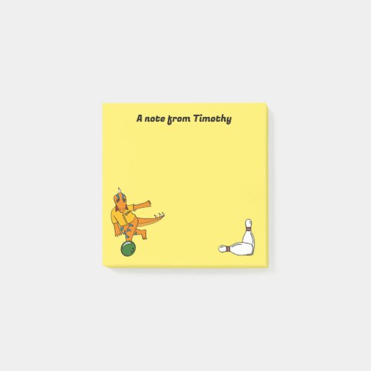Bowling Dinosaur Cartoon Gepersonaliseerde Bowlers Post-it® Notes (Voorkant)