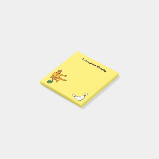 Bowling Dinosaur Cartoon Gepersonaliseerde Bowlers Post-it® Notes (Schuin)