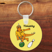 Bowling Dinosaur Cartoon Gepersonaliseerde Bowlers Sleutelhanger (Voorkant)