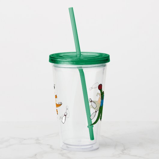 Bowling Dinosaurs Cartoons Gepersonaliseerde Bowle Acryl Drinkbeker (Links)