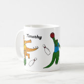 Bowling Dinosaurs Cartoons Gepersonaliseerde Bowle Koffiemok (Voorkant links)
