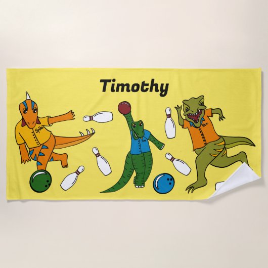 Bowling Dinosaurs Cartoons Gepersonaliseerde Bowle Strandlaken (Voorkant)