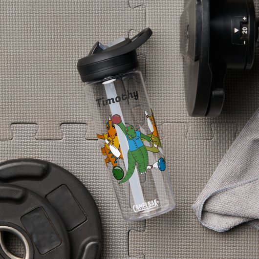 Bowling Dinosaurs Cartoons Gepersonaliseerde Bowle Waterfles (Gym)
