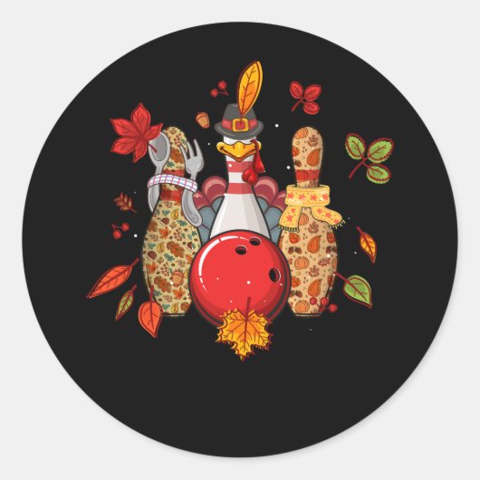 Bowling Drie Pins Thanksgiving Bowler Turkije Pilg Ronde Sticker (Voorkant)