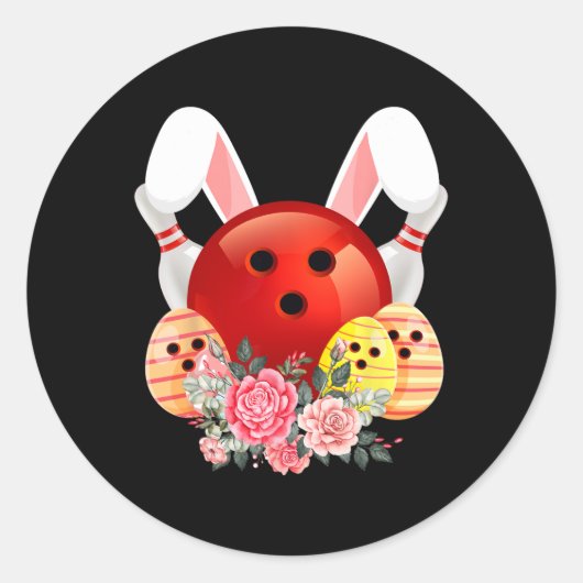 Bowling Easter Bunny Egg Rabbit Flowers Pascha Bow Ronde Sticker (Voorkant)