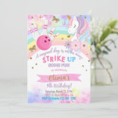 Bowling en Eenhoorn meisje verjaardagsuitnodiging. Kaart (Staand voorkant)