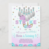 Bowling en eenhoorn meisje verjaardagsuitnodiging. kaart (Voorkant)