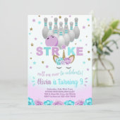 Bowling en eenhoorn meisje verjaardagsuitnodiging. kaart (Staand voorkant)