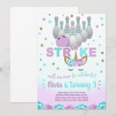 Bowling en eenhoorn meisje verjaardagsuitnodiging. kaart (Voorkant / Achterkant)