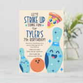Bowling en Pizza Verjaardagsfeestuitnodiging Kaart (Staand voorkant)