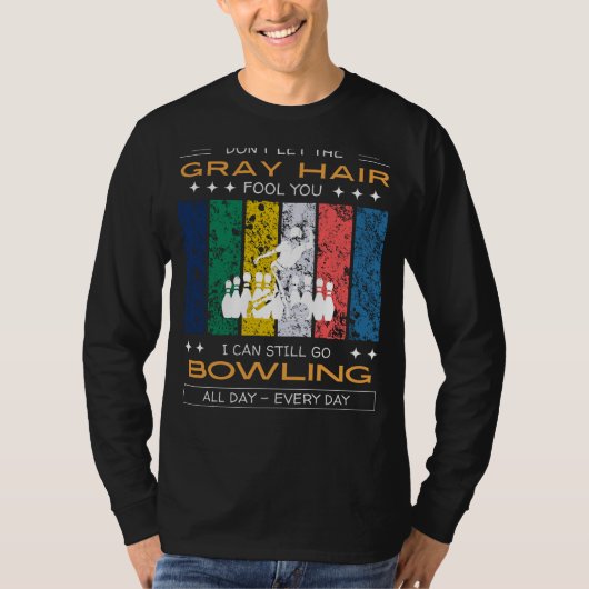 Bowling Enthousiast T-shirt - Grijs Haar, Strikes  (Voorkant)