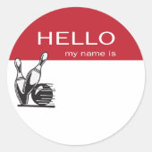 Bowling event hallo naamtags ronde sticker (Voorkant)