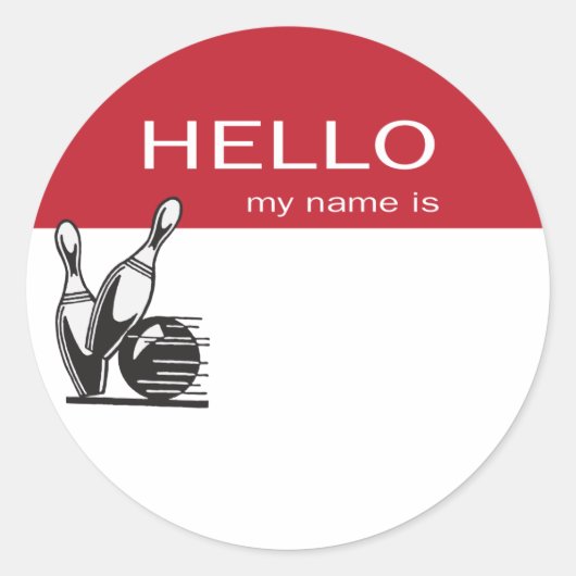 Bowling event hallo naamtags ronde sticker (Voorkant)