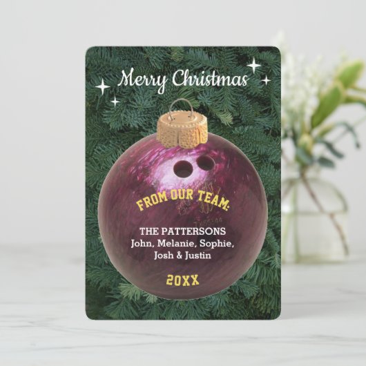 Bowling Fan Gepersonaliseerde Ornament Kerst Kaart (Staand voorkant)