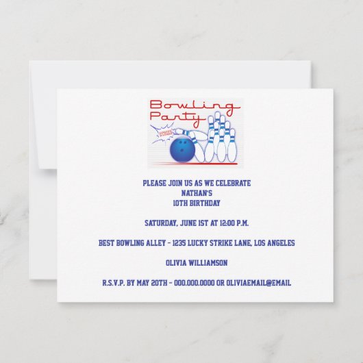 Bowling Feest Kaart (Achterkant)