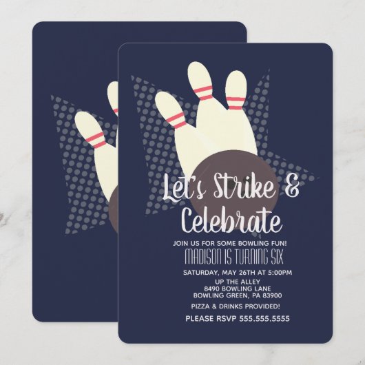 Bowling Feest Strike en Vier Verjaardagsfeest Kaart (Voorkant / Achterkant)