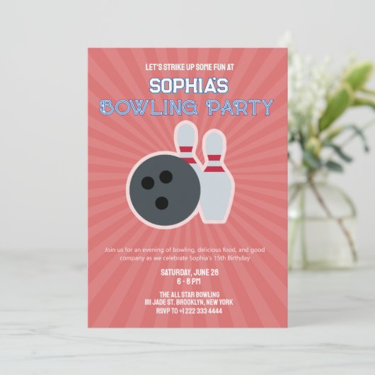 Bowling Feest Uitnodiging 5 (Staand voorkant)