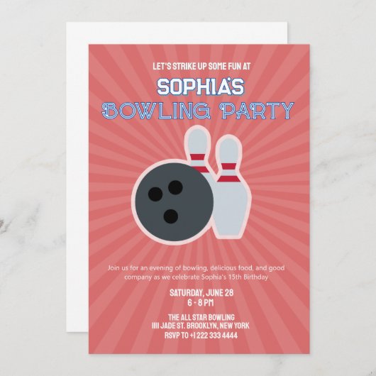 Bowling Feest Uitnodiging 5 (Voorkant / Achterkant)