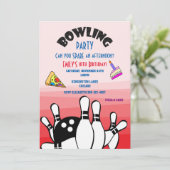 Bowling Feest Uitnodiging Bal en Pins Pizza en Taa (Staand voorkant)