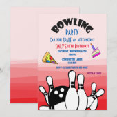 Bowling Feest Uitnodiging Bal en Pins Pizza en Taa (Voorkant / Achterkant)