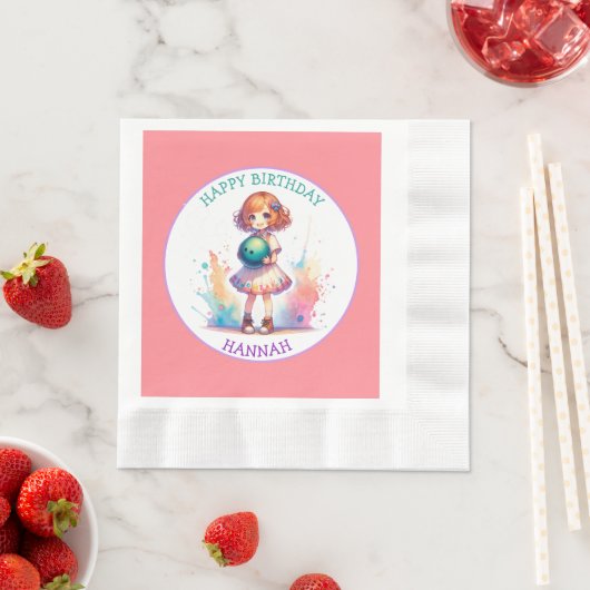 Bowling Feestje Anime Meisje Verjaardag Persoonlij Servet (Insitu)