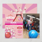 Bowling Foto Strike Fun Bowl Roze Meisjes Verjaard Kaart (Voorkant / Achterkant)