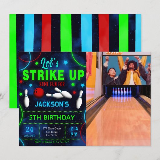 Bowling foto uitnodiging (Voorkant / Achterkant)