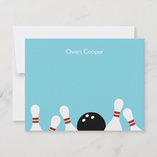 Bowling Fun Dankkaart (Turkoois) Notitiekaartje (Voorkant)