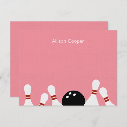 Bowling Fun - Hartelijk dank (roze) Bedankkaart (Voorkant / Achterkant)