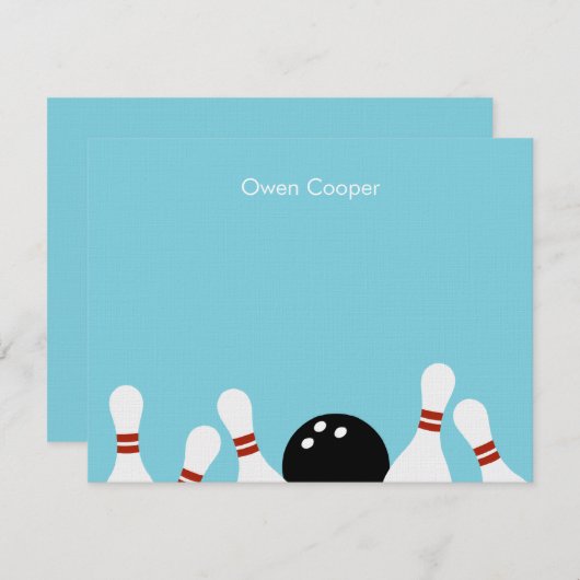 Bowling Fun - Hartelijk dank (Turquoise) Notitiekaartje (Voorkant / Achterkant)