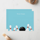 Bowling Fun - Hartelijk dank (Turquoise) Notitiekaartje (Voorkant / Achterkant in situ)