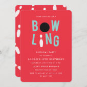 Bowling Fun Kind verjaardagsfeestje Invitation_Red Kaart (Voorkant / Achterkant)