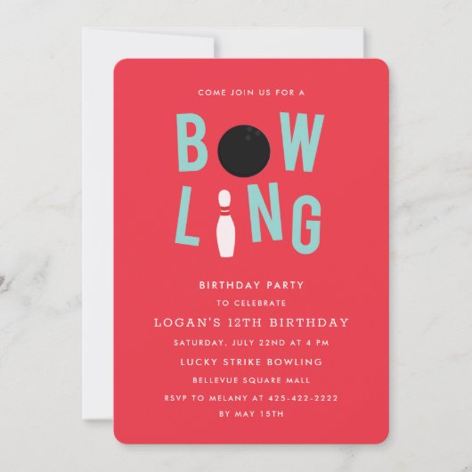 Bowling Fun Kind verjaardagsfeestje Invitation_Red Kaart (Voorkant)