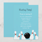 Bowling Fun Party Invitation (Turquoise) Kaart (Voorkant / Achterkant)