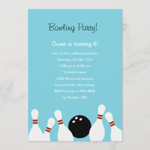 Bowling Fun Party Invitation (Turquoise) Kaart