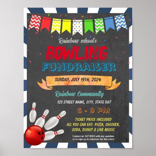 Bowling Fundraiser school sjabloon Poster (Voorkant)