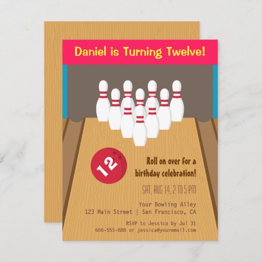 Bowling Game Birthday Party - Uitnodigingen (Voorkant / Achterkant)