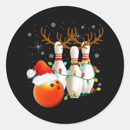 Bowling Gifts Kerstmis Bowling Kerstman Hoed Kerst Ronde Sticker (Voorkant)