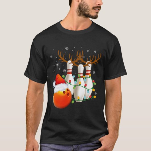 Bowling Gifts Kerstmis Bowling Kerstman Hoed Kerst T-shirt (Voorkant)