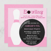 Bowling Girl Birthday Party Invitation Kaart (Voorkant / Achterkant)
