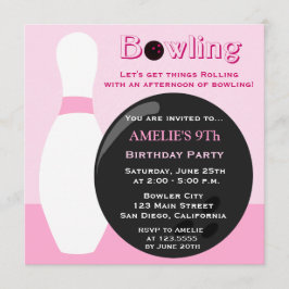 Bowling Girl Birthday Party Invitation Kaart